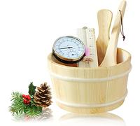 Seau Pour Sauna, 4l 5 PièCes Set Complet Pour Sauna Seau Avec Louche Bois Pin Finlandais Haute Qualité Accessoires Pour Sauna Seau Pour Infusion (Seau Pour Saun Louche+ThermomèTre HygromèTre+Sablier)
