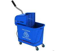 Seau presse de nettoyage 20 L, essoreur, séparateur eau propre et eau sale, sur roulettes, bleu, plastique