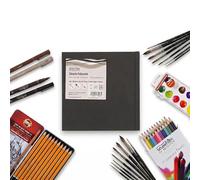 SEAWHITE 32418 - Black Cloth carnet de croquis format paysage, format 14 × 14 cm avec 95 feuilles compact & pour le voyage, comme carnet de croquis ou de notes