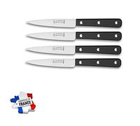 SEBBA - LOT DE 4 COUTEAUX OFFICE LAME INOX 10 CM, MANCHE ABS NOIR 3 RIVETS - FABRICATION FRANÇAISE THIERS - USTENSILE DE CUISINE - RÉF 10060N