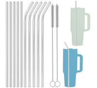 Sebudion Lot de 12 pailles réutilisables en acier inoxydable de 30 cm pour Stanley Cup,avec 2 brosses, pailles réutilisables, pour smoothies, milkshakes, café glacé, boissons