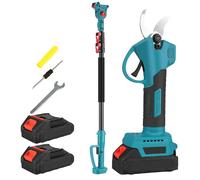 Sécateur à batterie - Tige télescopique réglable de 2 mètres - Capacité de coupe de 25 mm - 2 batteries incluses - Idéal pour le jardin et les branches hautes