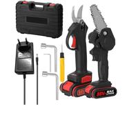 Sécateur électrique, 21V 30mm moteur sans balais fil 88VF sécateur électrique 4 pouces brosse tronçonneuse ensemble outil de travail du bois pour le jardinage de branches d'arbres(Chainsaw Kit)
