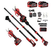 Sécateur Électrique Avec Perche, 2-en-1 Secateur Electrique Sans Fil Télescopique, Portée Totale 4.3 m, Coupe 50¿mm, 2 * 4,0Ah Batteries