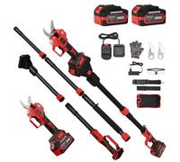 Sécateur Électrique Avec Perche, 2-en-1 Secateur Electrique Sans Fil Télescopique, Portée Totale 4.3 m, Coupe 50 mm, 2 * 4,0Ah Bat