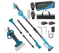 Sécateur électrique - Modèle télescopique - 2 batteries - Moteur sans balais - Tige télescopique de 2 mètres - Diamètre de coupe de 40 mm - Lame en acier au carbone - Prise européenne