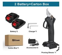 Sécateur électrique pour jardin - Sécateur à batterie 18V - Moteur sans balais - 4 vitesses - 2 batteries incluses - Coupe les branches jusqu'à 3 cm de diamètre - Noir