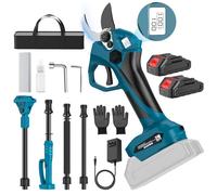 Secateur electrique sans fil 40mm - Sécateur Télescopique avec 2m Perche Télescopique, 2 x 1500mAh Batterie avec écran d'affichage
