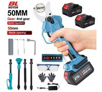 Sécateur Électrique Sans Fil 50mm avec Perche 2 5 m Secateur Telescopique Électrique 2 en 1 avec 2 Batteries pour Branches Jardin