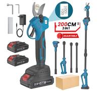 Sécateur Électrique Sans Fil avec Perche 40mm Sécateur Telescopique à Batterie 2 en 1 avec Écran LCD pour Jardinage, Vigne, Fruitier