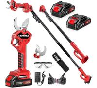Sécateur Électrique sans Fil avec Perche Télescopique, Système 2-en-1 (1m-3,7m), Moteur sans Balais 1000W, Coupe Branches 3cm, 2X Batteries 4.0Ah, pour Taille Arbres Jardin Verger Ferme,Red