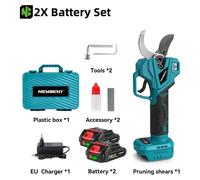 Sécateur électrique - Sécateur à batterie - 21V, sans fil, moteur sans balais - 4 vitesses - Diamètre de coupe de 75 mm - Lame en acier au carbone SK5 - Coffret comprenant 2 batteries