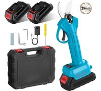Sécateur électrique - Sécateur à batterie 500 W - Moteur sans balais - Capacité de coupe de 25 mm - 2 batteries incluses - Boîtier métallique - Argent