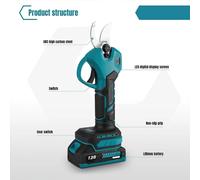 Sécateur électrique - Sécateur à batterie pour arbres - Sans balais - Capacité de coupe : 30 mm - Idéal pour les arbres fruitiers et les bonsaïs - Livré avec 2 batteries