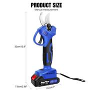 Sécateur électrique - Sécateur à batterie pour branches - Moteur sans balais - 1500 W - 2 batteries de 1,5 Ah - Lames en métal - Bleu