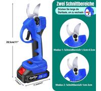 Sécateur électrique - Sécateur à batterie - Sans fil, diamètre de coupe de 30 mm - 2 batteries de 1,5 Ah et chargeur - Idéal pour les branches, les vignes et les rosiers
