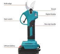 Sécateur électrique - Sécateur sans fil 21 V - Moteur sans balais - Capacité de coupe de 25 mm - 2 vitesses - Livré avec 2 batteries