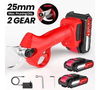 Sécateur électrique - Sécateur sans fil 21 V - Moteur sans balais - Capacité de coupe de 3 cm - 2 batteries au lithium - Lame en acier au carbone - Rouge