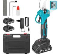 Sécateur électrique - Sécateur sans fil - 21 V - Sans fil - 2 batteries - Moteur sans balais - Pour la taille des arbres - Bleu