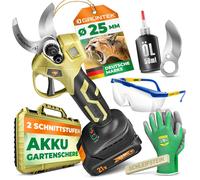 SÉCATEUR ÉLECTRIQUE SUR BATTERIE GRÜNTEK 21V 1,5Ah, Moteur Brushless, Cisailles électriques pour jardin avec batterie, jusqu'à 25 mm, moteur brushless 250W, lame SK5 compatible Makita, ensemble comple