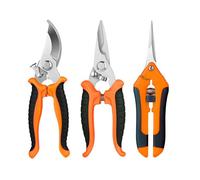 Sécateur, ensemble de 3 pièces comprenant un sécateur et des ciseaux de jardin, léger et ergonomique (orange)