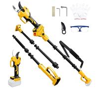 Sécateur sans fil 2 en 1 avec manche télescopique compatible avec Dewalt 20 | Ouverture 60 mm, 4 vitesses, diamètre de coupe 40 mm, poteau de 2 m, lame SK5, moteur sans balais, tête réglable de 0 à 180 °