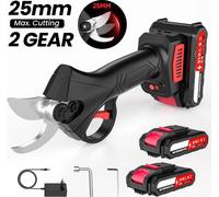 Sécateur sans fil - Sécateur électrique 21 V - Moteur sans balais - Capacité de coupe de 3 cm - Lame en acier au carbone - 2 batteries - Noir