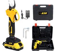 Sécateur sans fil - Sécateur électrique sans balais - 1 500 W - Rechargeable avec 2 batteries - Écran LED - Prise UE 220 V - Jaune
