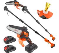Sécateur télescopique 2-en-1 / scie à branches - Télescopique, sans balais, batterie 18 V, mini-tronçonneuse, longueur réglable, batterie incluse - Orange
