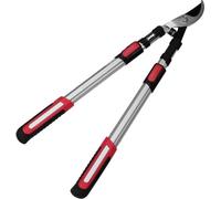 Sécateur télescopique à deux mains, manche télescopique en aluminium réglable de 62 à 97 cm, coupe de type « bypass », capacité de coupe de 38 mm - rouge et noir
