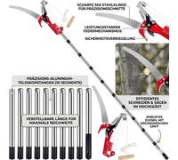 Sécateur télescopique et scie à élaguer – Extrêmement extensible (82–402 cm), système de traction à 4 points, lame en acier 65Mn