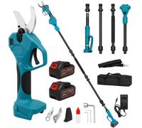 Sécateur télescopique sans fil, avec batteries 21 V, 2 x 3,0 Ah et barre d'extension de 2,3 m, écran LCD, diamètre de coupe de 40 cm, 3 réglages de longueur, 6 à 8 heures de travail, sécateur pour
