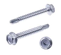 SECCARO Lot de 250 vis à tôle avec tête hexagonale et collet 3,5 x 16 mm, acier inoxydable A2, pointe de forage, ISO 15480/DIN 7504
