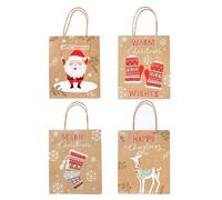 SECFOU 12 Paquet Présents de Noël en Papier Kraft 23x18x10cm, Paquet Portables pour Bonbons et Chocolats, pour Fêtes et Présents de Noël, Lot de 12 Plusieurs styles