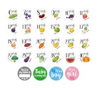 SECFOU Lot de 28 Autocollants pour Ventre Femme Enceinte Accessoires Photo Grossesse Stickers Hebdomadaires pour Marquer Chaque Semaine Séance Photo Maternité