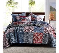 Secgo Parure de lit pour très Grand lit - Couvre-lit 100% Coton avec 2 taies d'oreiller - Couvre-lit réversible léger et réversible (243,8 x 274,3 cm) - Bordeaux