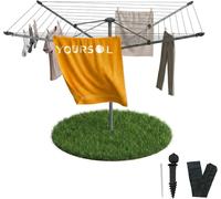 Séchage à linge de 50 mètres avec housse de protection et manchon de sol, étendoir à linge en aluminium jusqu'à 50 kg, réglable en hauteur, séchoir pour l'extérieur