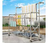 Sèche-linge Clothes Horse en acier inoxydable, avec un design pliable, rétractable et mobile, équipé de quatre roulettes et de cinq barres pour un grand espace de séchage