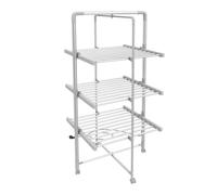 Todeco - Sèche-Linge Electrique, Etendoir Pliant d'Intérieur - Dimensions du Produit replié: 143 x 72 x 9 cm - Matériau: Alliage en Aluminium - 3 étagères, Blanc, avec des Roues