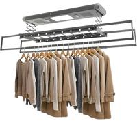 Sèche-linge électrique - Sèche-linge à suspendre au plafond - Pour sécher le linge - Avec ventilateur - 130-215 cm - Gris