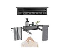 Sèche-Linge Mural Pliant Noir 32,8 Cm 6 Bras Réglables Métal Anti-Corrosion Pour Balcon Salle De Bain Buanderie Montage 4 Points Multicolore
