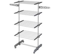 Sèche-linge pliable - 4 niveaux - Ailes latérales - Pour intérieur et extérieur - 142 x 55 x 172 cm - Acier inoxydable, gris