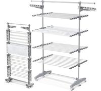 Sèche-linge pliable - Étagère à linge - Séchoir à vêtements - 4 niveaux - 28 mètres de longueur de séchage - Argenté