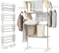 Sèche-linge pliable - Tour de séchage - Gain de place - 4 niveaux réglables - 172 cm de hauteur - Blanc