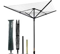 Sèche-linge rotatif d'extérieur, avec panier à linge, corde à linge, étendoir à linge pour le jardin, comprenant une housse de protection et un socle avec couvercle