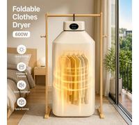 Sèche-linge - Sèche-vêtements électrique - Circulation d'air chaud à 360° - 3 niveaux de minuterie - 2 vitesses de ventilation - Pliable - Portable - Blanc