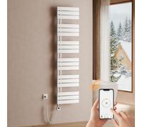 Sèche-Serviettes Électrique 800W, Radiateur Salle de Bain 1599×400mm avec WiFi, Thermostat LCD, Minuterie Programmable, Chauffe-Serviettes Mural Blanc