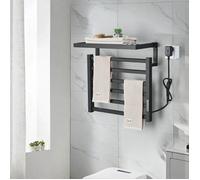 Sèche-Serviettes Électrique Noir Mat- Multifonctionnel avec Étagère, Réglage de Température, Séchage Rapide pour Salle de Bain