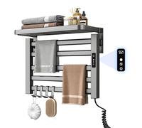 Sèche-serviettes électrique pour salle de bains - Fixation murale sans perçage avec écran - Température réglable de 30 à 70 °C - Minuterie 1 à 24 h - Chauffage rapide en fibre de carbone - IPX4 - Gris