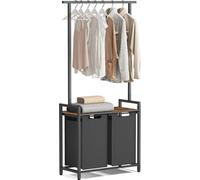 Séchoir à linge 2 x 46 litres avec tringle à vêtements et planche en bois 73 x 33 x 177 cm